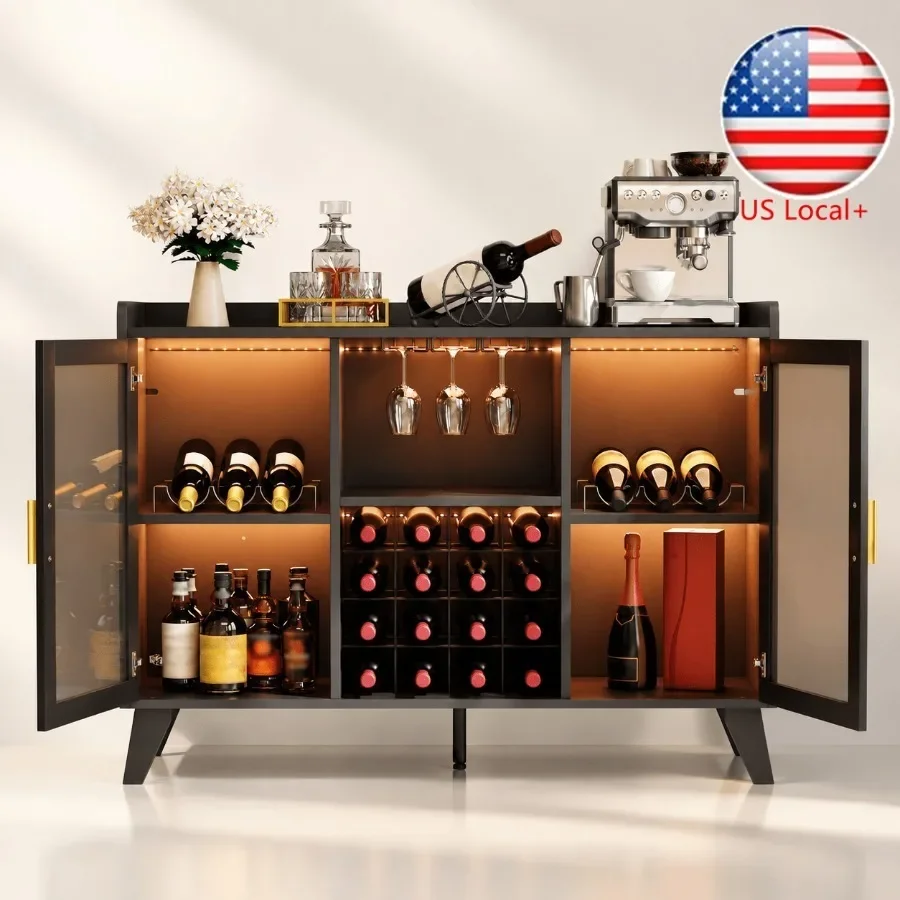 Wine & Beer Guayaquil - Bar-Schrank mit LED-Beleuchtung zur Weinaufbewahrung, Schwarze