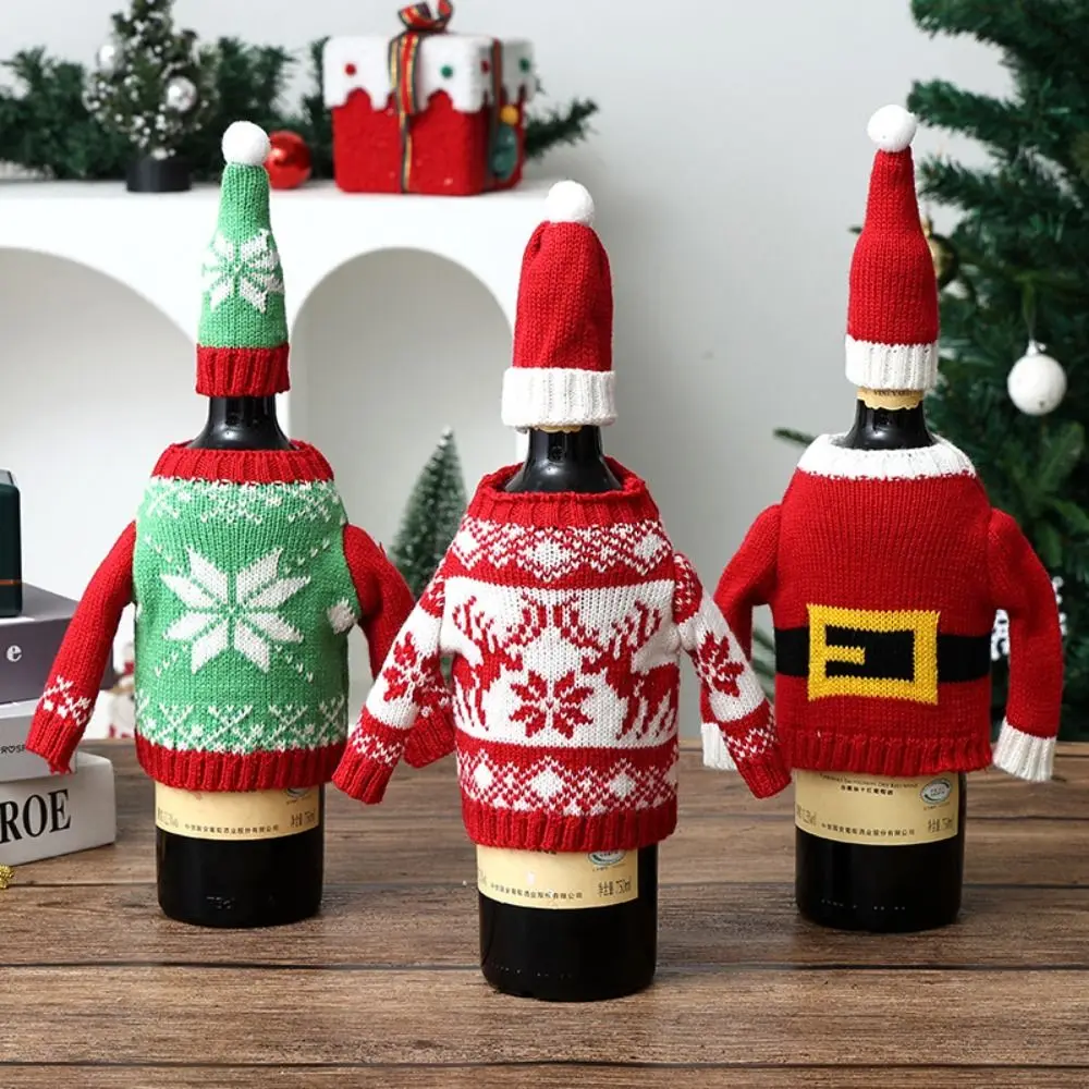 Wine Beer Hat - Elk Weinflaschenhülle Wiederverwendbare Hülle mit Mini-Weihnachtsmannmütze
